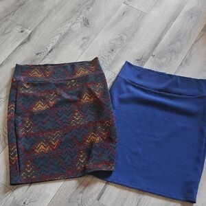 LulaRoe  CASSIE SKIRT BUNDLE Chevron Pattern and Cobalt Blue ~ EUC